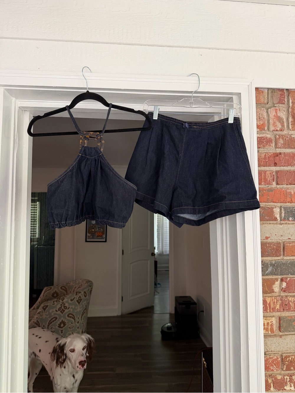 Olivaceous Dark Indigo Denim Halter Crop Top & High-Waist Shorts